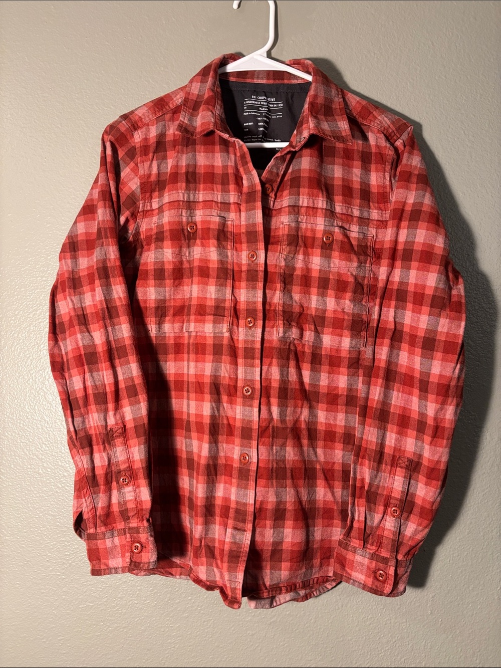REI Red Plaid Long-Sleeve Button-Down Shirt